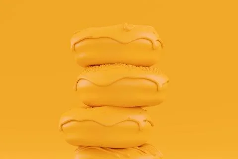 Stack of glazed donut with sprinkles on plain monochrome yellow color Stock Illustration