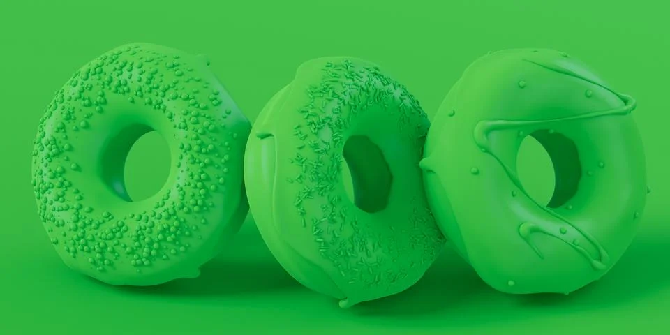 Stack of glazed donut with sprinkles on plain monochrome green color Foto stock