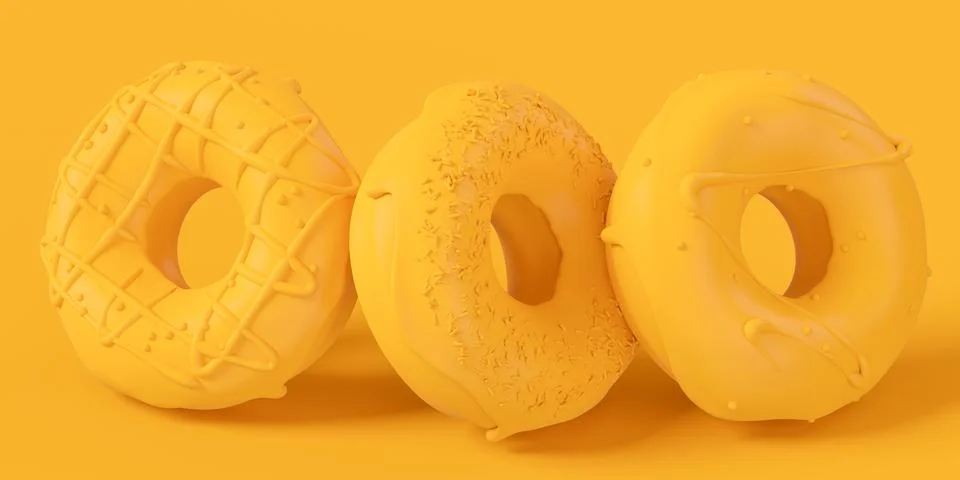 Stack of glazed donut with sprinkles on plain monochrome yellow color Stock Photos