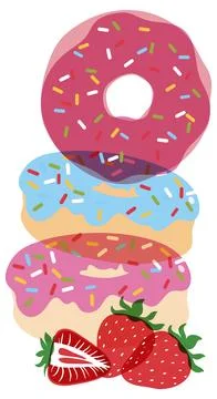 Stack of Glazed Doughnuts with Sprinkles and Fresh Strawberries Stock Illustration