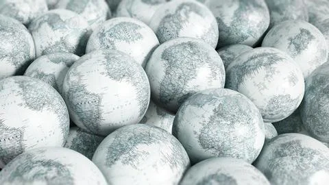 Stack of globes with old world texture map. 3D illustration Stock Illustration