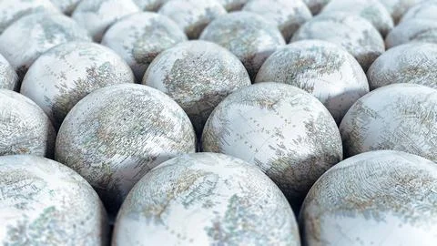 Stack of globes with old world texture map. 3D illustration Stock Illustration