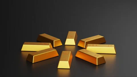 Stack of gold bar, gold ingots in a row, banking financial, 3D rendering. footag Видео 266779007