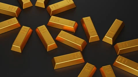 Stack of gold bar, gold ingots in a row, banking financial, 3D rendering. footag Stock Footage 266779417