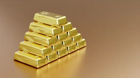 Stack of Gold Bar in a golden background, rotating angle 스톡 동영상 297123066