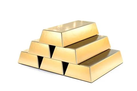 Stack of gold bars, financial and reserve of value concept on white. 3d rende Stock Illustration