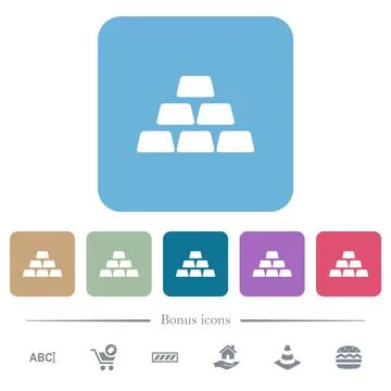Stack of gold bars flat icons on color rounded square backgrounds Stock Illustration