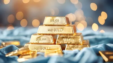 Stack of gold bars with a glittering background, symbolizing wealth, investme Foto stock