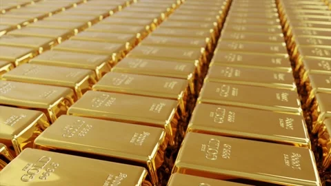 Stack of gold bars ingot, showing wealth and richness Video stock 249665425