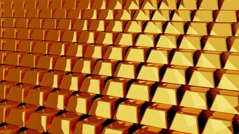 Stack of gold bars or bullion gold ingot, business financial, 3D rendering Видео 200811258