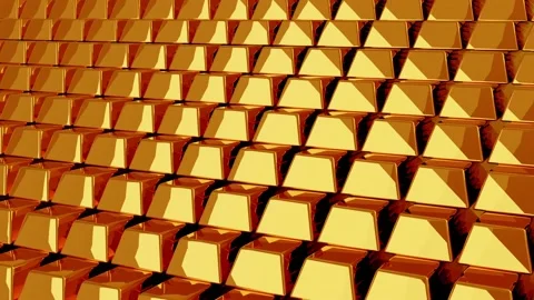 Stack of gold bars or bullion gold ingot, business financial, 3D rendering Видео 200811278