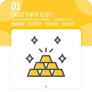 Stack of gold bars or treasure stash icon with line color style isolated 스톡 일러스트