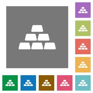 Stack of gold bars square flat icons Stock Illustration
