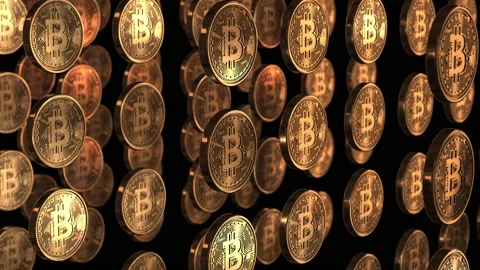 Stack of gold bitcoins crypto currency, 4k 3d rendering Stock Footage 170608700