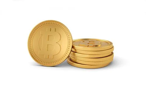 Stack of gold bitcoins isolated on white background. Cryptocurrency business. Stock Illustration