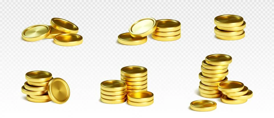 Stack of gold coin of different size. Stock Illustration