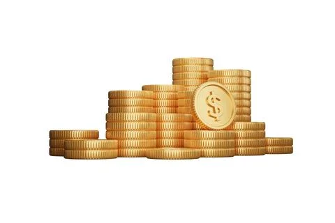 Stack Gold coins 3D rendering with white background illustration 스톡 일러스트