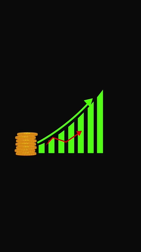 Stack of Gold Coins Adjacent to a Bar Chart Showing Upward and Downward Tre.. Stock Footage 321631401