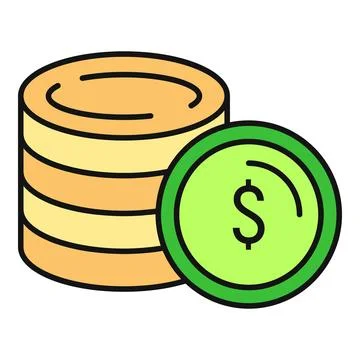 Stack of gold coins and green dollar coin Illustrazione stock