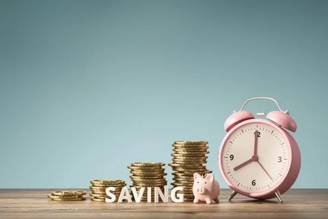Stack of gold coins and growing graph on saving money background with retir.. Stock Illustration