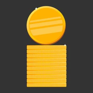 Stack of gold coins. Blank flat money coins on dark background Stock Illustration
