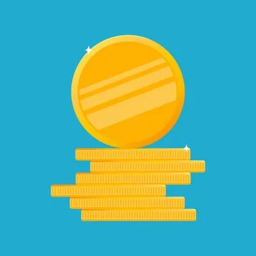 Stack of gold coins. Blank flat money coins on colored background Stock Illustration