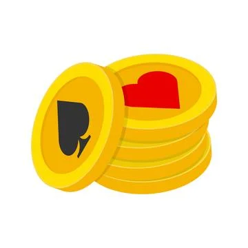 Stack of gold coins with card suit icons Stock Illustration