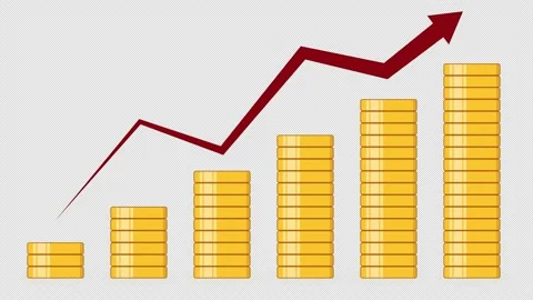 Stack of Gold Coins with graph arrow, illustration animation in Alpha Channel Stock Footage 155750208