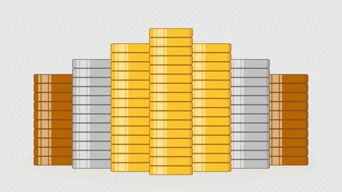Stack of Gold Coins, illustration animation in Alpha Channel Stock Footage 155544960