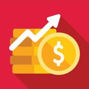 Stack of gold coins increasing with upward trend arrow and dollar sign Stock Illustration