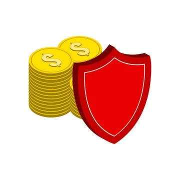 Stack of Gold Coins with Shield, Finance Protection symbol. Flat Isometric Ic Stock Illustration