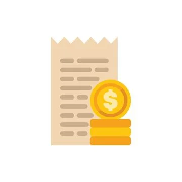 Stack of gold coins standing near paper receipt representing successful Illustrazione stock