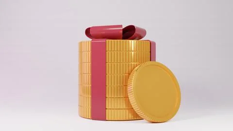 Stack of gold coins tied with a red ribbon.isolate white background.coins Cas Stock Illustration