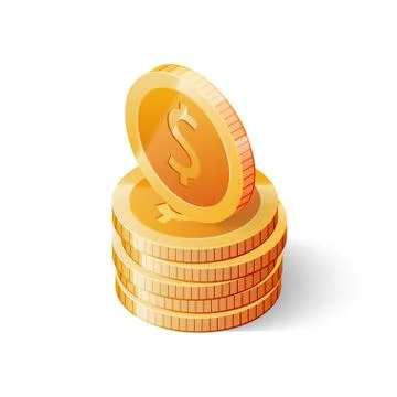 Stack of gold dollar coins isolated on white background. Isometric vector Stock Illustration