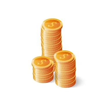 Stack of gold dollar coins isolated on white background. Isometric vector Stock Illustration
