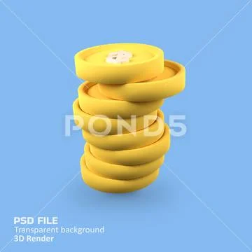 Stack of gold dollar coins isolated 3d render icon illustration PSD Template