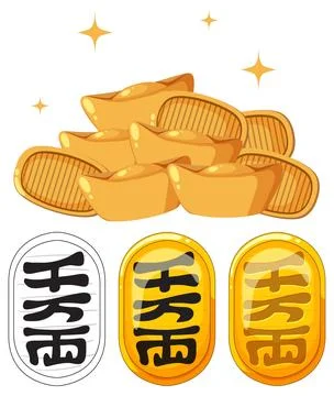 Stack of Gold Ingots and Oval Coins Vector Illustration Illustrazione stock