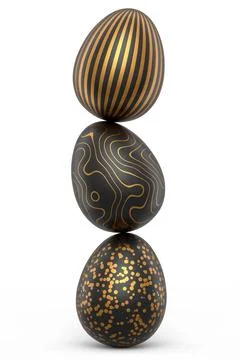 Stack of golden and black Easter eggs and chocolate eggs on white background 스톡 일러스트