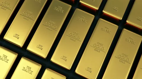 Stack of Golden Bars in the Bank Vault Abstract Background Stock Footage 143962343