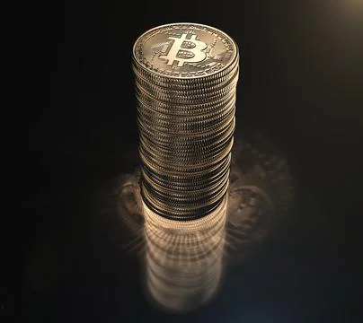 Stack of golden bitcoin coin. Popular digital cryptocurrency. Stock Illustration