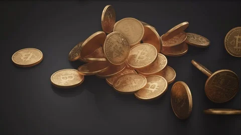 Stack of Golden Bitcoin Cryptocurrency Coins Falling, Slow Motion 1/10th Speed 動画素材 88520116