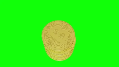 Stack of golden bitcoins rising and falling - 3d animation on green background. Stock Footage 83248140
