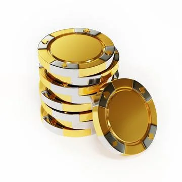 Stack of golden casino chips isolated on white background Stock Illustration