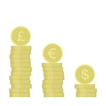Stack of golden coin. Coins with images of currencies of different countries - Stock Illustration