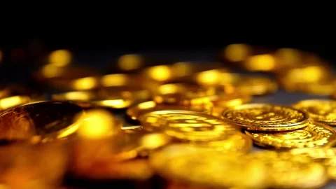Stack of golden coin on table background and business or finance saving money Video stock 334028899