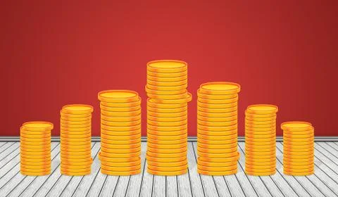 Stack of Golden Coins in 3D room background Stock Photos