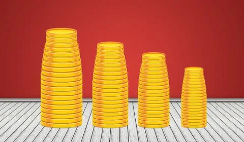 Stack of Golden Coins in 3D room background Foto stock