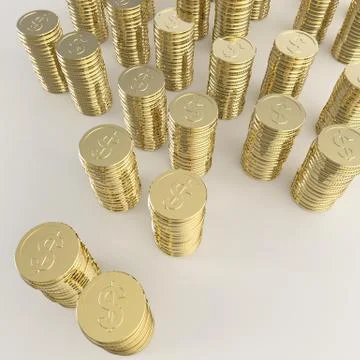 Stack of golden coins dollar sign 3d on white background Stock Illustration