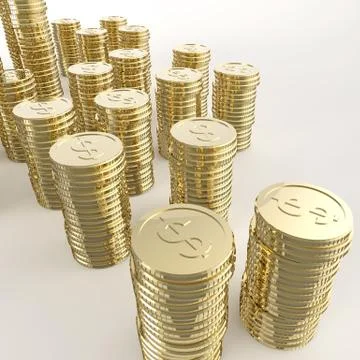 Stack of golden coins dollar sign 3d on white background Stock Illustration