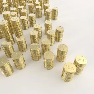 Stack of golden coins dollar sign 3d on white background イラスト素材